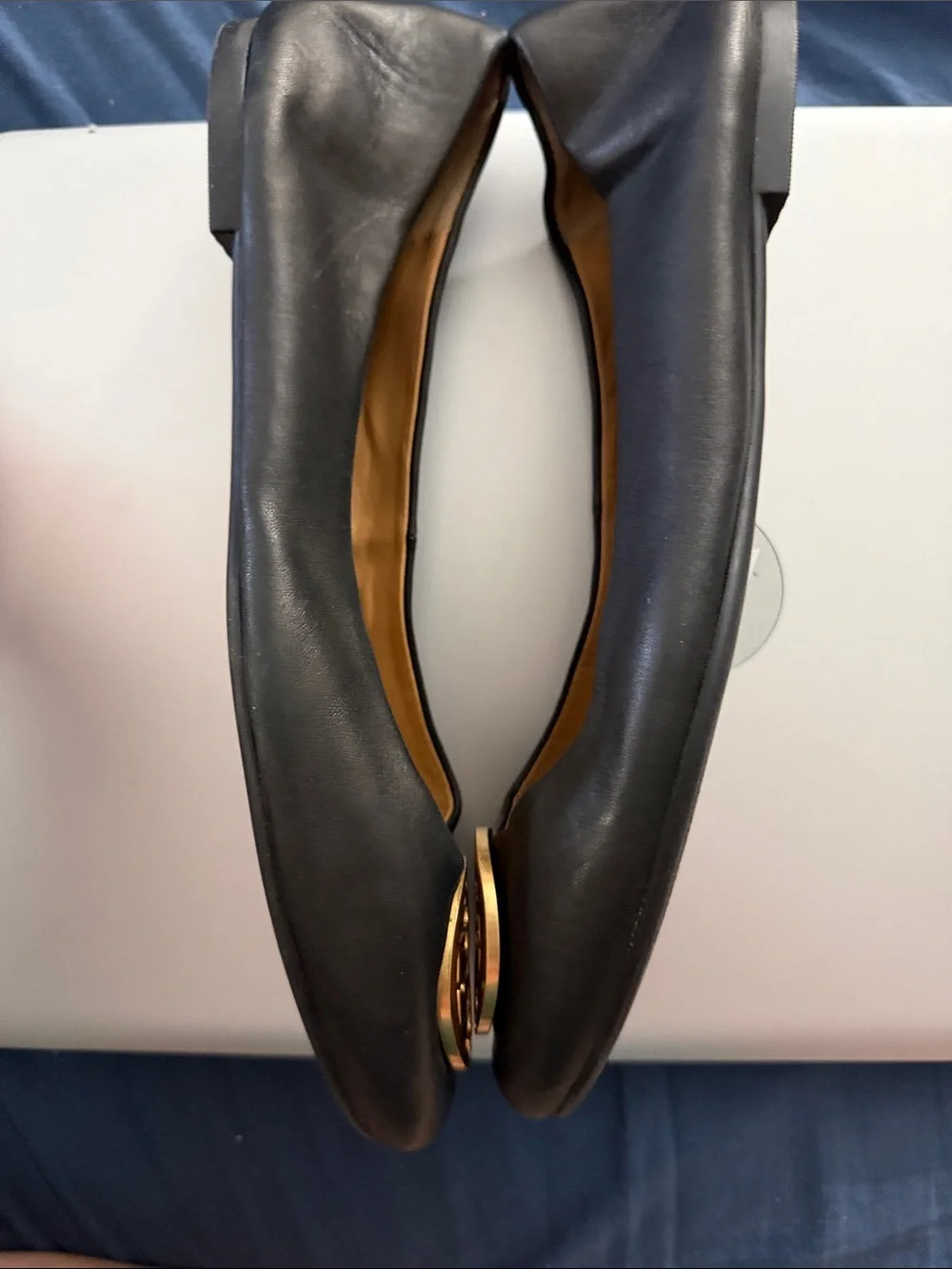Tory Burch 8.5 Black Leather Logo Ballet Flats